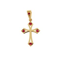 Gothic Cross Pendant in Yellow Gold with Rubies