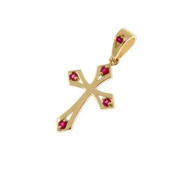 Gothic Cross Pendant in Yellow Gold with Rubies