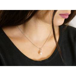 Necklace "Veneta" and charm with pearl and diamonds in 18kt white gold