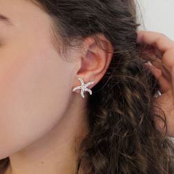 Starfish Earrings with Diamonds in White Gold photo of worn