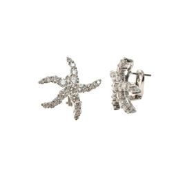 Orecchini Stella Marina con Diamanti Oro Bianco - Chiusura Clips