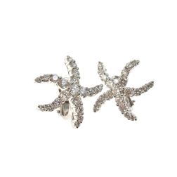 Starfish Earrings with Diamonds in White Gold - Clips Closure