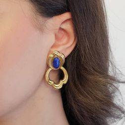photo of worn "The Birth of Venus" Yellow Gold Earrings with Blue Lapis