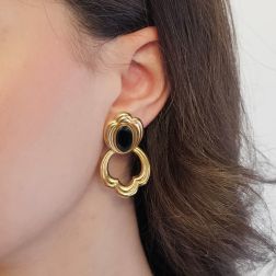 photo of worn "The Birth of Venus" Yellow Gold Earrings with Onyx Stones