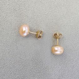 Orecchini Perle Rosa Freshwater a bottone 8.80mm in Oro Giallo