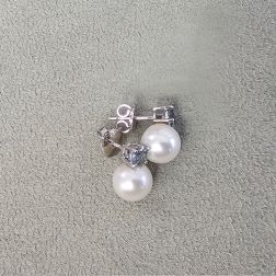8.50mm Freshwater Pearl Earrings with 4.25mm Aquamarine