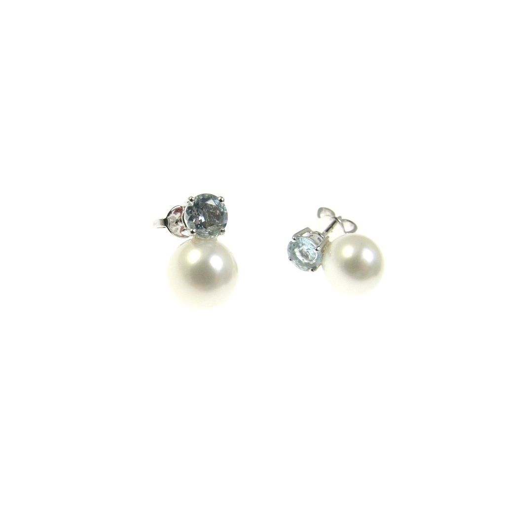 Orecchini Perle Freshwater 8.50mm con Acquamarina 4.25mm