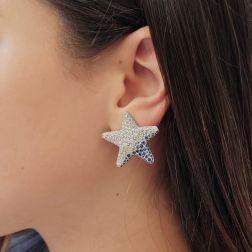 Orecchini Stella Marina Diamanti e Zaffiri Blu 3cm foto indossata