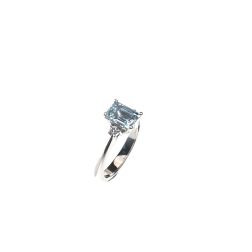 7x5mm Octagonal Aquamarine Solitaire Ring with 2 Diamonds in White Gold