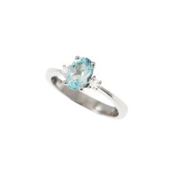 Anello Solitario Acquamarina Ovale 7x5mm e 2 Diamanti in Oro Bianco