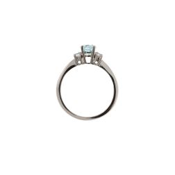 7x5mm Oval Aquamarine Solitaire Ring with 2 Diamonds in White Gold