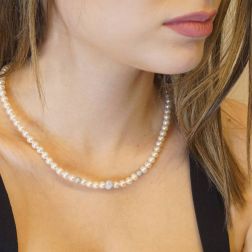 Collana Perle Scalare Oro Bianco foto indossata