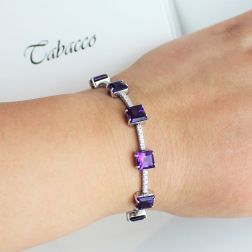 Photo of worn Tennis Bracelet Square Amethysts and 50 Diamonds