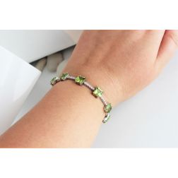 Photo of worn Bracelet Square Peridot and 62 Diamonds