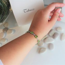 Photo of worn Bracelet Square Peridot and 62 Diamonds