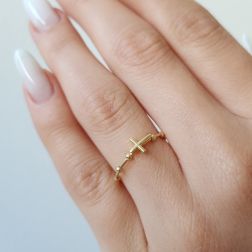 Photo of worn Yellow Gold Cross Rosary Ring