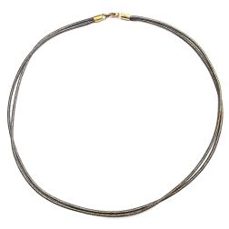 Collana 52cm Doppio Filo Cotone Denim e Oro, finali e chiusura in Oro Giallo