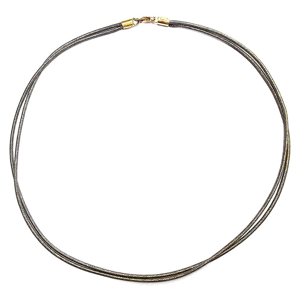 52cm Double Thread Necklace in Waxed Cotton, Denim and Gold with Yellow Gold Ends and Clasp