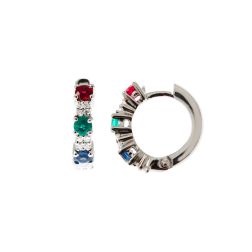 Round Hoops with Ruby Emerald and Sapphire Diamonds