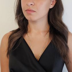 Photo of worn Two Colors Figaro Link Necklace 60cm x 3,5mm