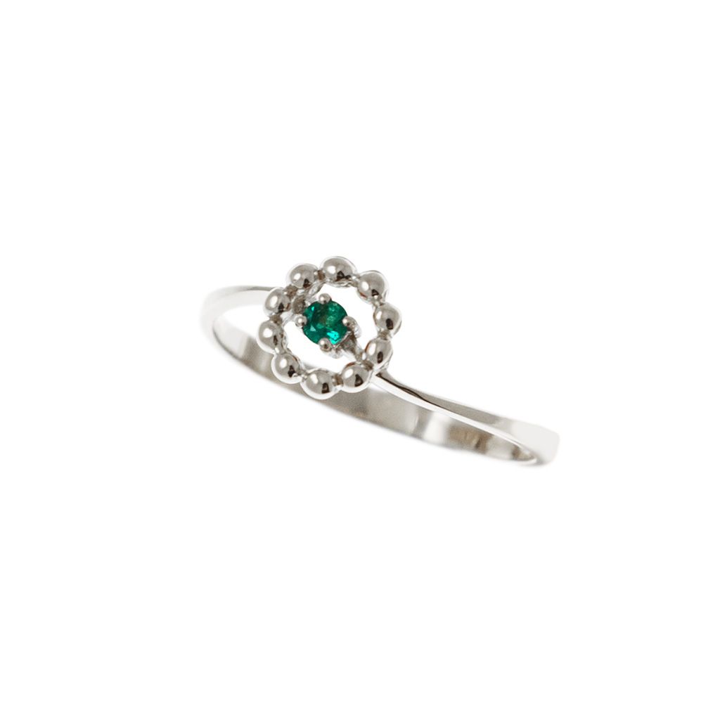 Anello Solitario Easy Flower Smeraldo Oro Bianco