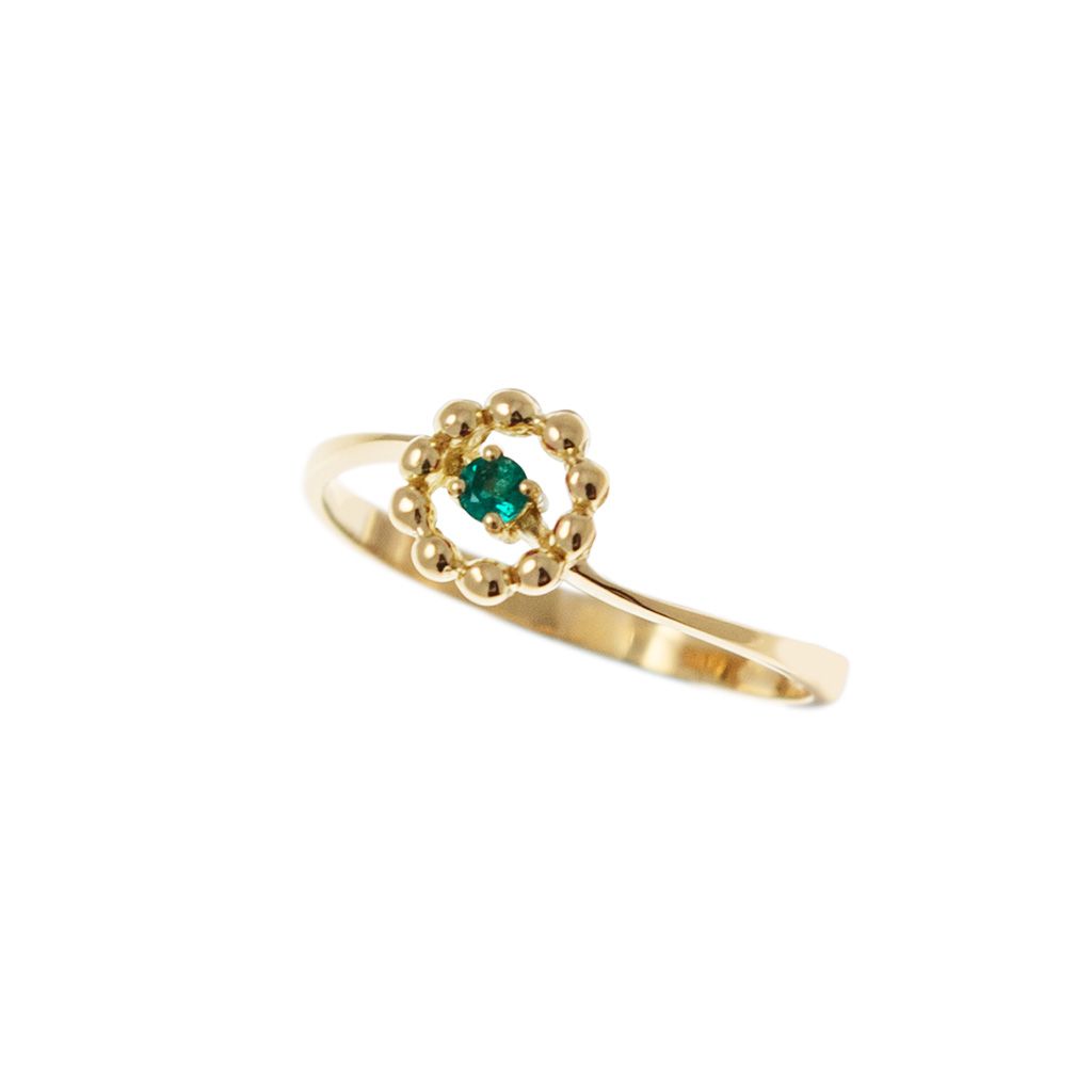 Easy Flower Emerald Yellow Gold Solitaire Ring