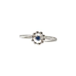Easy Flower Blue Sapphire White Gold Solitaire Ring