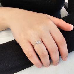Photo of worn Easy Square Diamond White Gold Solitaire Ring