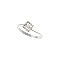 Anello Solitario Easy Square Diamante Oro Bianco