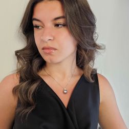 Photo of worn Light Point Brown Diamond and Tahitian Pearl Necklace