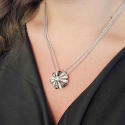 Photo of worn Blossom Necklace in 18kt White Gold with Diamonds