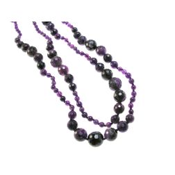 Amethyst 15.5mm to 10mm Scalar Faceted Spheres and 6mm spheres 160cm Long Necklace