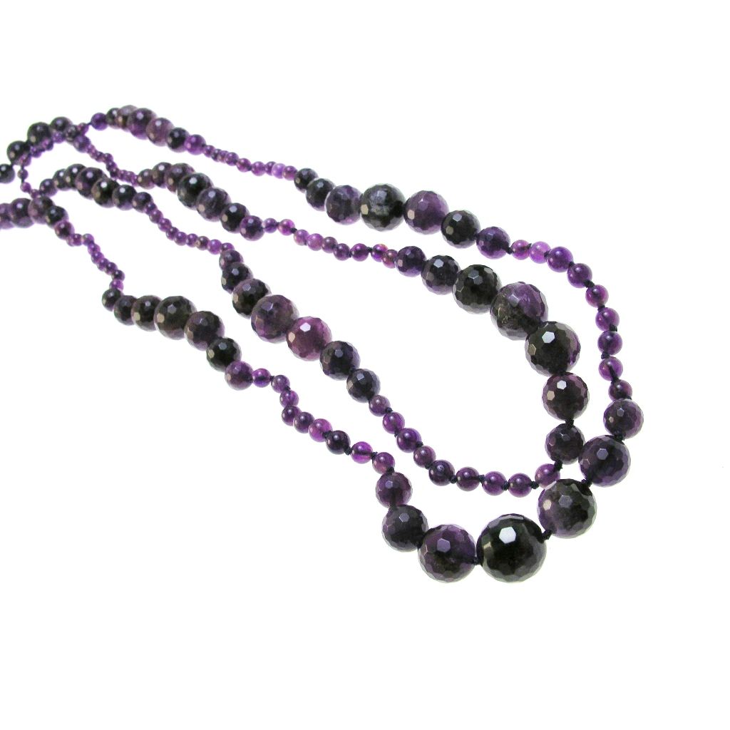 Amethyst 15.5mm to 10mm Scalar Faceted Spheres and 6mm spheres 160cm Long Necklace