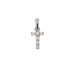 Initial Letter "T" Pendant with Diamonds in 18kt White Gold