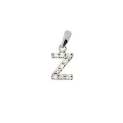 Ciondolo Lettera Iniziale "Z" con Diamanti in Oro Bianco 18kt