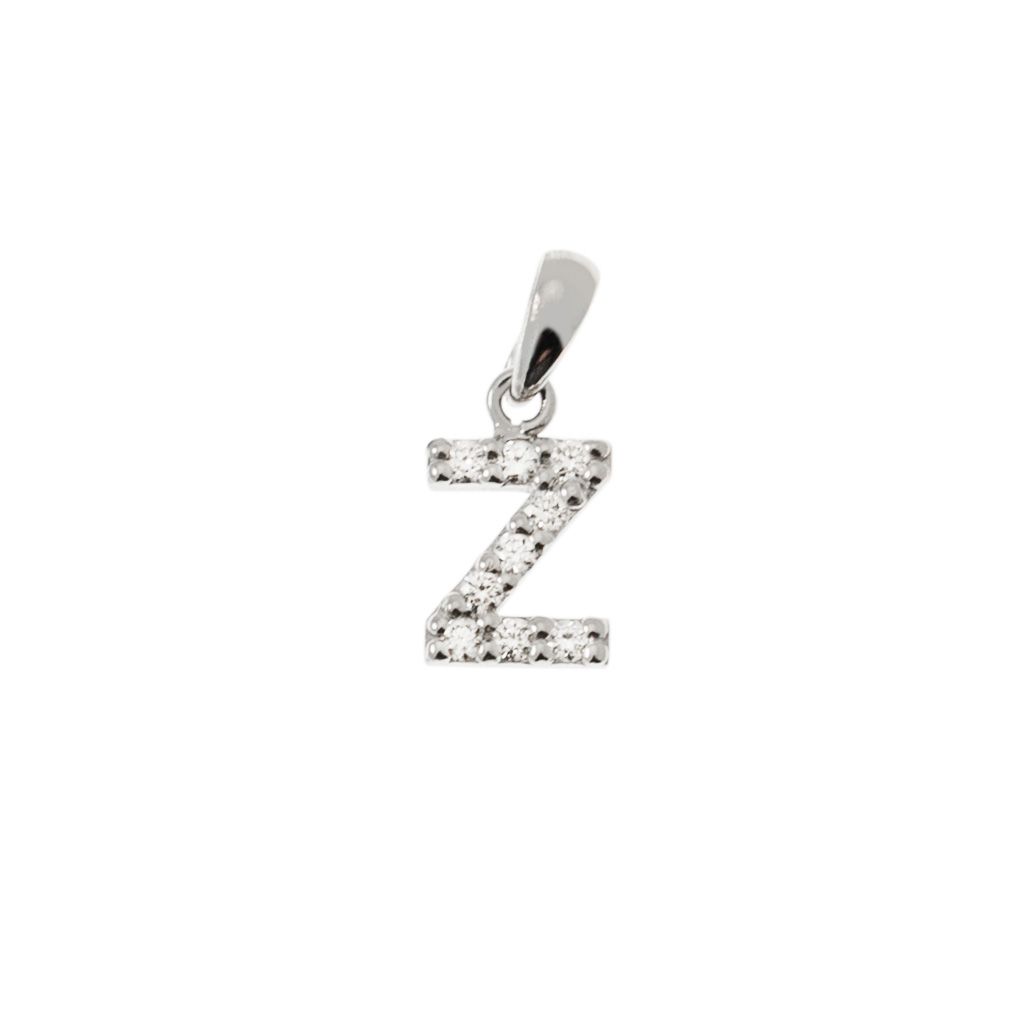 Ciondolo Lettera Iniziale "Z" con Diamanti in Oro Bianco 18kt