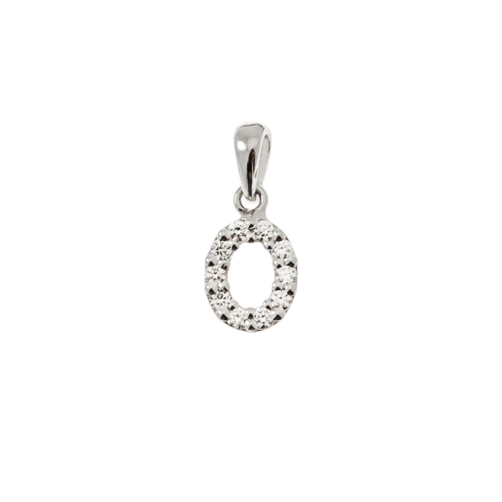 Initial Letter "O" Pendant with Diamonds in 18kt White Gold