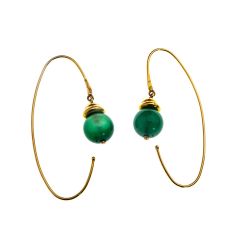 Yellow Gold Dangle Earrings with Green Agate Beads
