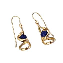 Yellow Gold Pendants with Blue Lapis Spheres