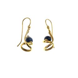 Yellow Gold Pendants with Blue Lapis Spheres