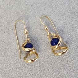 Yellow Gold Pendants with Blue Lapis Spheres