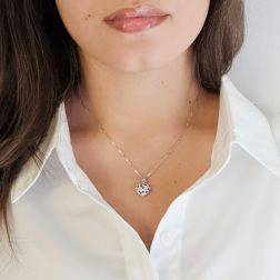 photo of worn Diamonds and Color Gems Pavè Rounded Heart Pendant