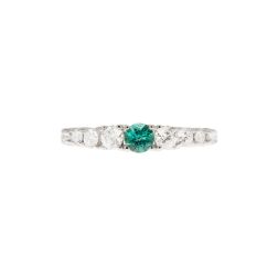 Veretta Scalare Solitaire Ring with Emerald and Diamonds in White Gold - italian Size 12