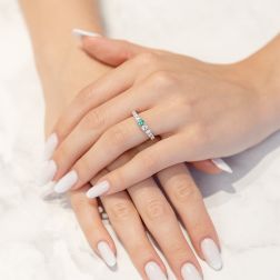 photo of worn Veretta Scalare Solitaire Ring with Emerald and Diamonds in White Gold - italian Size 12