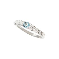 Veretta Scalare Solitaire Ring with Aquamarine and Diamonds in White Gold - italian Size 14
