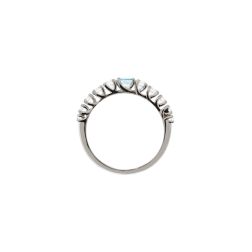 Veretta Scalare Solitaire Ring with Aquamarine and Diamonds in White Gold - italian Size 14