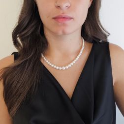 photo of worn Scaled Pearl Necklace 9.7mm - 3.3mm - White Gold Lobster Clasp