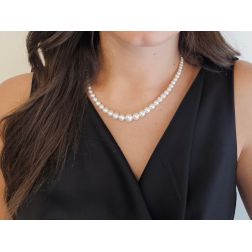 photo of worn Scaled Pearl Necklace 9.7mm - 3.3mm - White Gold Lobster Clasp