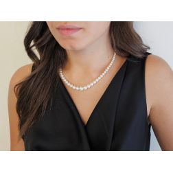 photo of worn Scaled Pearl Necklace 9.7mm - 3.3mm - White Gold Lobster Clasp