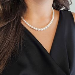 photo of worn Scaled Pearl Necklace 9.7mm - 3.3mm - White Gold Lobster Clasp
